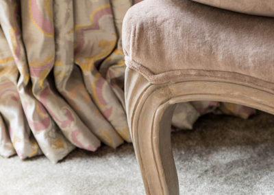 Penman Interiors Chelsea Bedrooms Pink Velvet Curtains Gold Fabric Chair