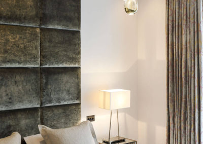 Penman Interiors Chelsea Bedrooms Tall Bespoke Headboards Soft Pink Ochre Cushions