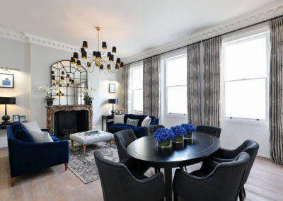 Penman Interiors Chelsea Living Room Blue Cobalt Sofas Accents Black Grey Scheme Styling