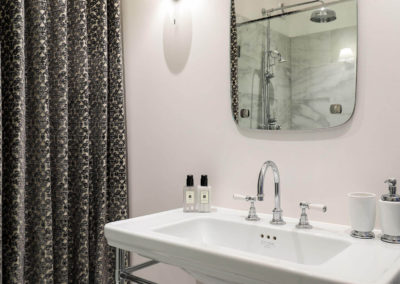 Penman Interiors Chelsea Shower Room Grey Marble Tiles Exposed Shower Plumbing Eaton Square