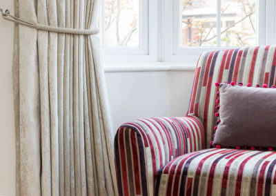 Penman Interiors West Dulwich Soft Furnishing Curtains Bay Window Stripe Sofa